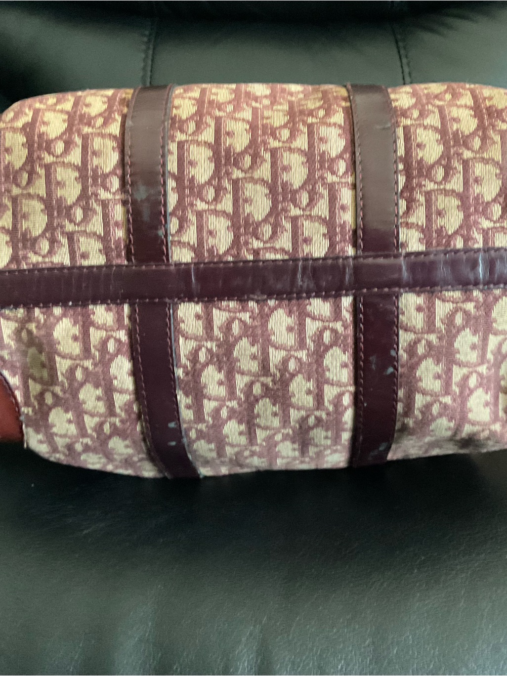 Dior Burgundy And Cream Monogram Satchel
